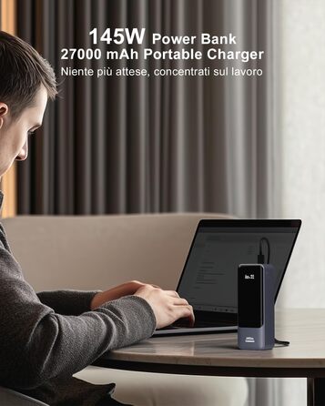 Вт 27000 мАг, 3 порти USB-C PD3.0, швидка зарядка, цифровий дисплей, сумісний з MacBook, iPhone, 145