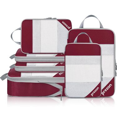 Набір компресійних органайзерів для одягу в подорож, 6 шт, прозорі пакувальні куби для валізи, легкі та міцні з катіонової тканини, бордовий колір