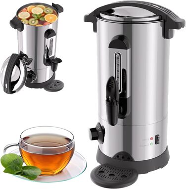 Глювайновий нагрівач з 10 чашками | 1500W нагрівач гарячих напоїв з нержавіючої сталі з термостатом 30–110°C, функцією підігріву та краном | Глювайновий автомат для вечірок (8л, срібний)