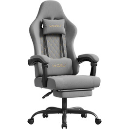 Ігровий крісло WOLTU з масажем, комп'ютерне ергономічне крісло, кишенькові пружинні подушки, масаж попереку, підголовник, підніжка, поворотне крісло, 150 кг, сітчаста тканина, сірий+жовтий