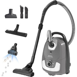 Пилсос Akitas 900W з мішком – мережевий кабель 7 м, радіус дії 10 м, тиха робота 70 дБ, додаткова насадка для підлоги, регульована потужність, велика ємність, для твердих підлог та килимів (C11 Trubo)