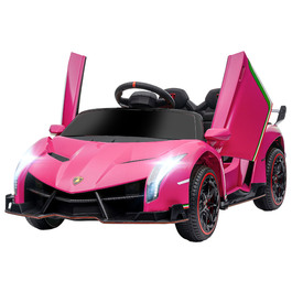 Електромобіль HOMCOM для дітей, ліцензійна модель Lamborghini Veneno, швидкість до 3-7 км/год, двері-крила, музичний плеєр, пульт дистанційного керування, рожевий