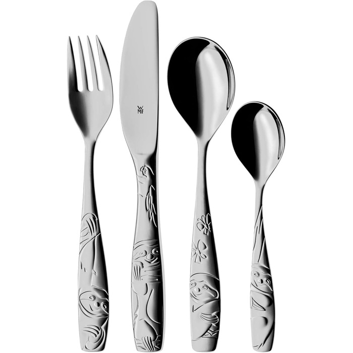 Набір дитячого столового прибору WMF Tiere & Faultier (4 шт.), нержавіюча сталь, для дітей від 3 років, Cromargan, придатний для миття в посудомийній машині
