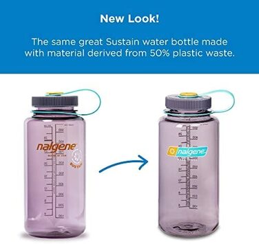 Пляшка для води Nalgene Sustain Tritan без вмісту бісфенолу А, виготовлена з 50 пластикових відходів, об'ємом 900 мл, з широкою шийкою (32 Унції, Зелений папуга)