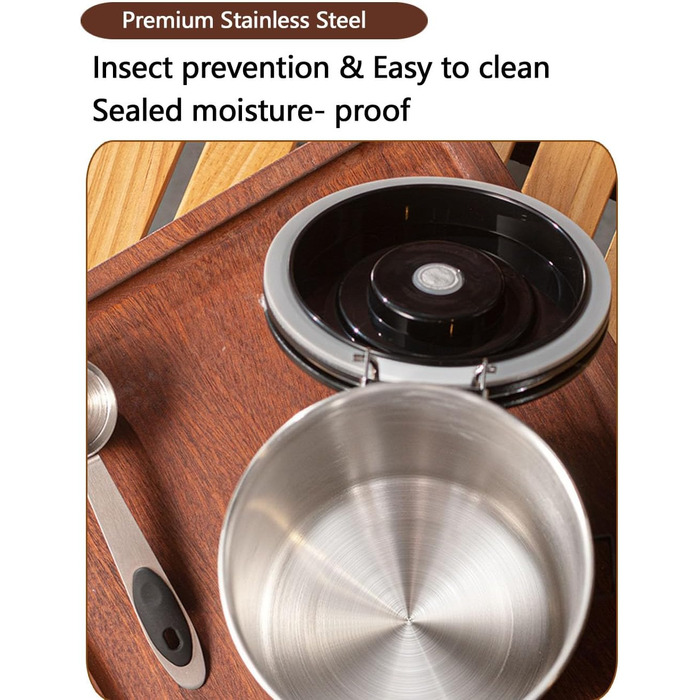 Герметична кавова банка з нержавіючої сталі, 1,8L, з датчиком дати, CO2-вентилем та мірною ложкою, для кави, чаю, горіхів, какао, чорна