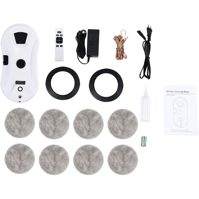 Робот для миття вікон електричний, автоматичний, з пультом керування та 10 серветками, для миття склопакетів у рамах, білий