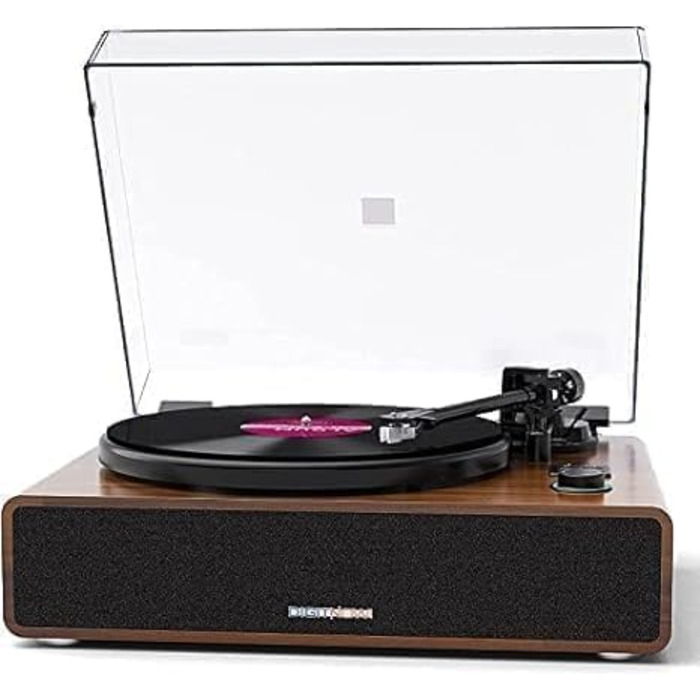 Bluetooth програвач вінілу з вбудованим динаміком, HiFi вініловий програвач з пасовим приводом, магнітною головкою AT-3600L, AUX (RCA), 2 швидкості