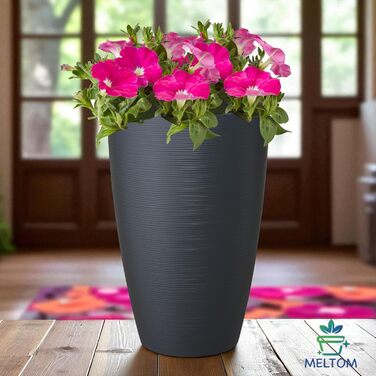Горщик для квітів MELTOM Blumenkübel, XXL-58см, антрацит, знімний вкладиш, горизонтальні смуги