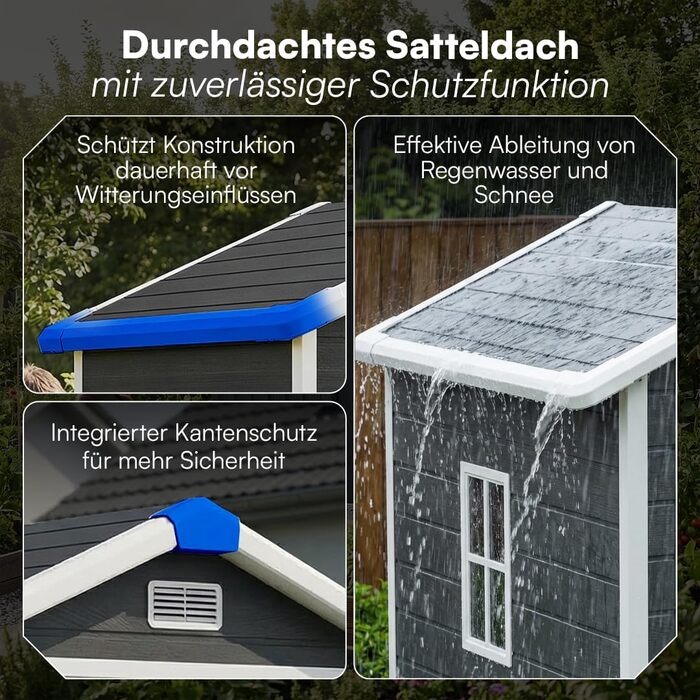 Сарай садовий STEELSØN Novara 192x92x151 см - пластиковий, з вікном, під дерево, темно-сірий, дах двосхилий