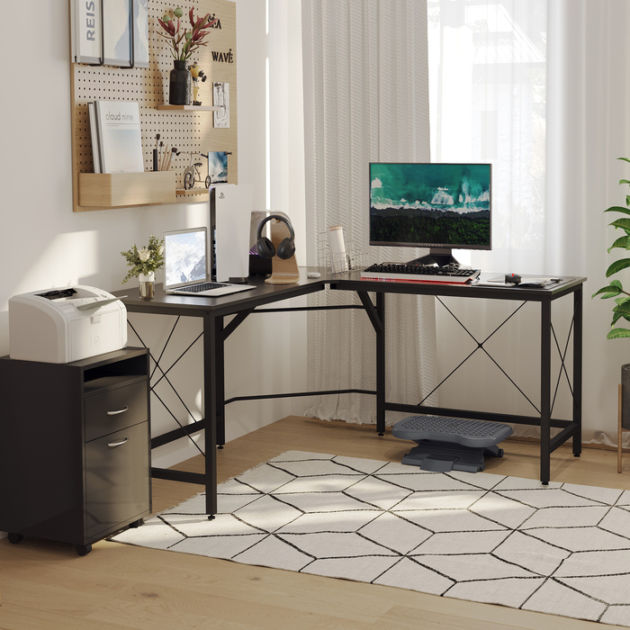 Комп'ютерний стіл HOMCOM L-подібний кутовий стіл 150x150x76см МДФ чорний, сучасний кутовий стіл для офісу та домашнього офісу