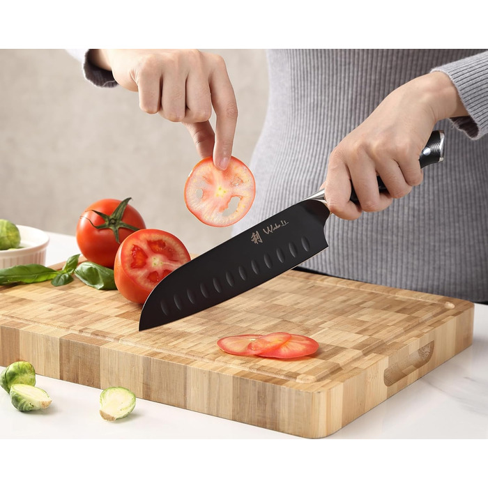Набір кухонних ножів Wakoli Titanium Noir (5 предметів) з бруском - професійний набір кухонних ножів з титанового покриття, нержавіюча сталь, чорний колір, магнітний бруск