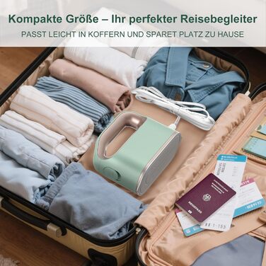 Праска з парою Newbealer 1200W: компактна, для подорожей, 3 режими, швидкий нагрів 45с, зелена