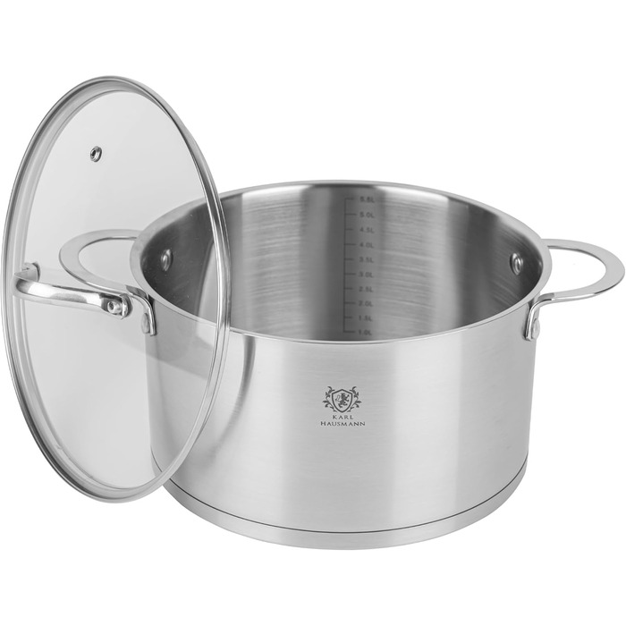 Нержавіюча каструля Karl Hausmann 3.6L з нержавіючої сталі з кришкою (20 см) - для всіх типів плит, включаючи індукцію