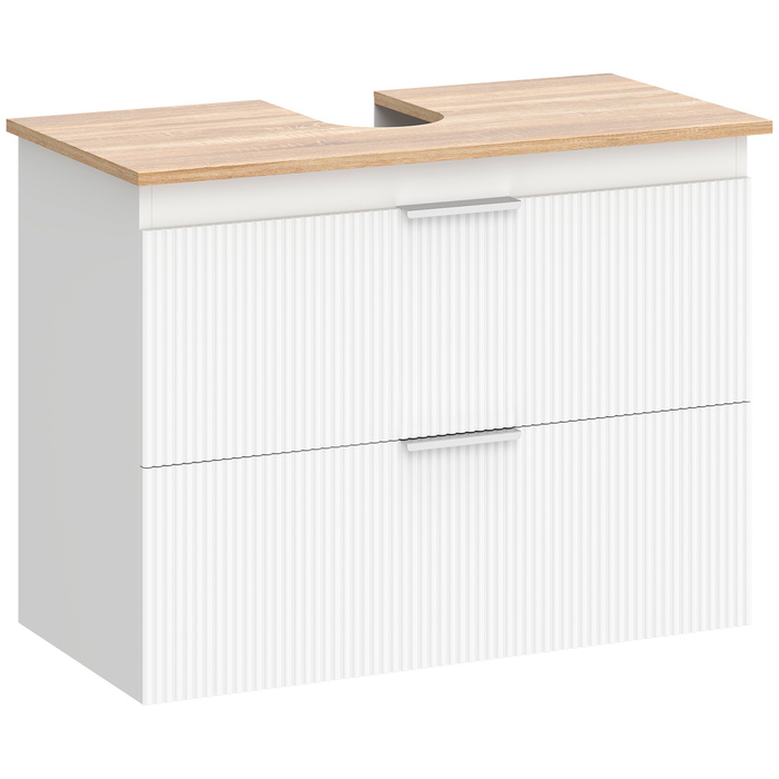 Підвісна шафка під раковину для ванної кімнати, 80 см, з двома великими висувними ящиками (підходить для раковин зі зливом та без), колір білий.