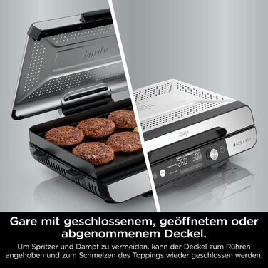 Ninja Sizzle Pro XL: гриль та плоча для дому з антипригарним покриттям, збірний, з піддоном для жиру та рецептами, срібно-чорний, GX101EU XL