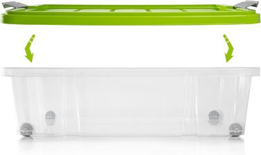 Ящик для зберігання під ліжко BigDean 3 шт. з кришкою 25 л салатовий зелений 60x40x17,5 см - з коліщатками затискний замок вкладається - ящик для зберігання Eurobox Ящик для зберігання ящик для ліжка - Зроблено в Німеччині