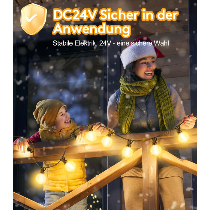 Ланцюжок прикрас LED для вулиці: 20M, 65ft, G40, для саду, балкону, павільйону, тераси, вечірки, з пульт дистанційного керування, IP44, вологостійкий, 20M