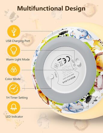 Нічник-ліхтарик MediAcous для дітей та малюків з 8 кольорами, регулюванням яскравості, таймером 1 година та сенсорним керуванням. Декоративний нічник з мисливцями для дитячої кімнати (білий)