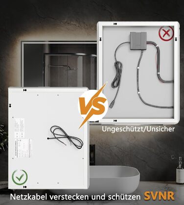 Дзеркало для ванної кімнати зі підсвічуванням SVNR, 70x50 см, LED, кутовий, з 4 мм дзеркалом без міді, dual-touch, регулювання кольору 3000K-6400K, антизапар, smart дзеркало