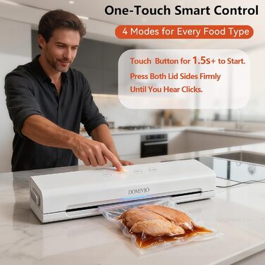 Вакууматор для продуктів з нержавіючої сталі Entry Vacuum Sealer VS2122, 85 кПа, для сухих та вологих продуктів, LED-панель, з зовнішнім відсмоктуванням та 20 пакетами
