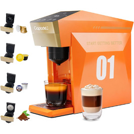 Кавомашина 4-в-1 для NES, Dolce Gusto, K-Cup та меленої кави, 19 bar, сенсорне керування, помаранчевий колір