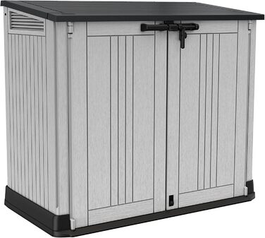 Keter Store It Out Nova пластиковий садовий сарай, 132x71,5x113,5 см, 880 л, для 2 сміттєвих баків по 120 л, вуличний, захист від негоди, замикається, світло-сірий