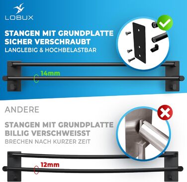 Тримач для рушників без свердління, чорний, 80 см, нержавіюча сталь, подвійний, самоклеючий, з 2 гачками, для ванної кімнати, душової кабіни, кухні