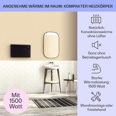 Електричний конвектор Klarstein: енергозбереження, керування через додаток, тиха робота, 1500 Вт, чорний