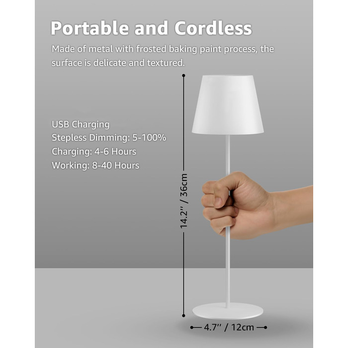 LED-лампа настільна бездротова FUYO, 2 шт. з USB-C зарядкою, регулювання яскравості, 2700K-6000K, для дому та саду (чорна)