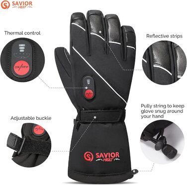 Обогревні рукавички SAVIOR HEAT для чоловіків та жінок, шкіряні рукавички для зимового катання на лижах та ковзанах, рукавички для артриту, акумуляторні, 7.4V 2200mAh, чорний, L