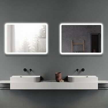 LED дзеркало для ванної кімнати Boromal 40x60 см з підсвічуванням та вимикачем, 6500K, холодний білий світ, стилізація Jf