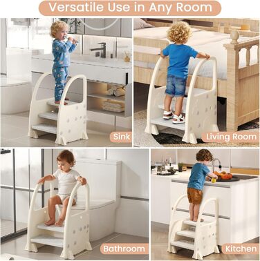 Дитячий табурет Hoopyosms Tritthocker з ручкою, сірий. Безпечний, з 2/3 сходинками для ванної, кухні та туалету