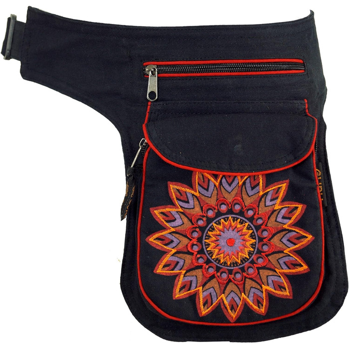 Тканинна бічна сумка та поясна сумка Mandala, поясна сумка Goa, поясна сумка - червона, чоловіча/жіноча, чорна, бавовна, розмір один розмір, 27x20x3 см, фестивальна поясна сумка Hippie One size Red