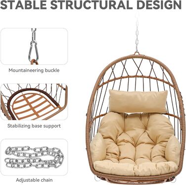 Крісло-гойдалка YITAHOME для тераси, саду, вітальні. Міцний ротанг, 150 кг, з подушками (105x74x72 см)