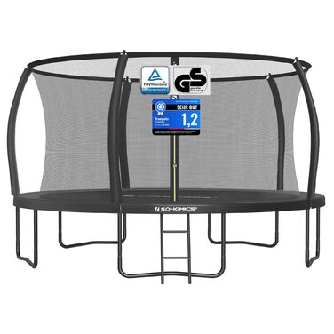 Батут SONGMICS вуличний Ø427 см з захисною сіткою, драбиною та м'якими стійками, чорний