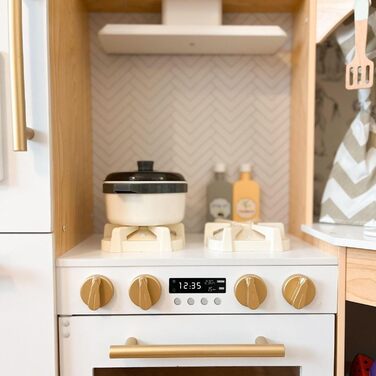 Дерев'яна кухня Мамабрум XXXL з LED-підсвічуванням та диспенсером для кубиків льоду - дитяча кухня з аксесуарами (мікрохвильова піч, посуд, столові прибори) для дітей 3+