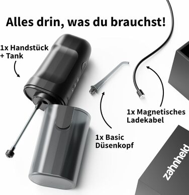 Munddusche AQUADENT A2 | Бездротова | Для дому та в дорогу | Water Flosser | Ефективне очищення міжзубного простору | 3 програми | Чорний