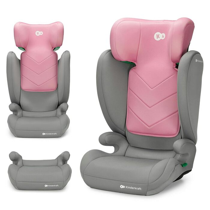 Дитяче автокрісло Kinderkraft i-Spark i-Size, група 2/3, 100-150 см, від 3,5 до 12 років, від 15 до 36 кг, Легке (4,5 кг), 3-точковий ремінь безпеки, Бічний захист, Чорний (Рожевий)