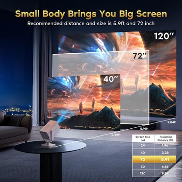 Портативний проєктор Mini Beamer з Android OS, автотрапецеїдною корекцією, підтримкою 4K 1080p, Bluetooth WiFi6, 160 ANSI, для телефону/ТВ приставки/зовнішнього використання/ноутбука