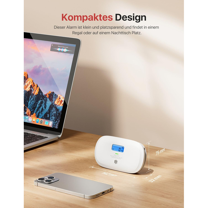 Детектор чадного газу X-Sense, сертифікований TÜV Rheinland, датчик на 10 років, з змінною батареєю та цифровим дисплеєм, кнопка тестування, автономний, білий