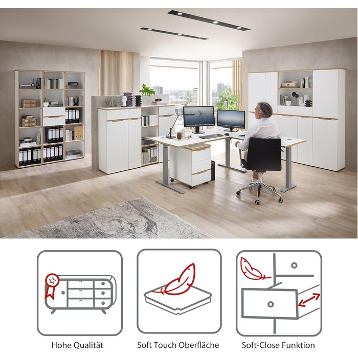 Роликовий контейнер Stella Trading Memphis – білий з імітацією дуба Artisan, 45 x 66 x 55 см – мобільний офісний шафчик з шухлядами