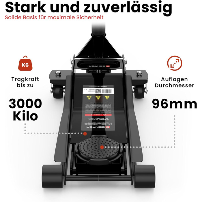 Гідравлічний домкрат 3T низькопрофільний 75-505мм з гумовими накладками для легкових авто та SUV – професійний, поворотний на 360° (Чорний)