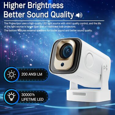 Портативний міні проєктор 4K з Wi-Fi та Android 11: підтримка 1080P Full HD, HDMI, для телефону/ПК/ноутбука, з вбудованим динаміком (HY260pro)