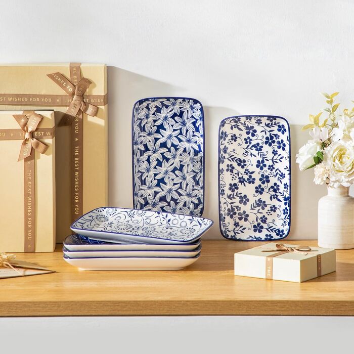 Набір тарілок Vancasso SELENE, 6 шт., прямокутні, 22x13 см, блакитні - для закусок, суші, десертів, фруктів