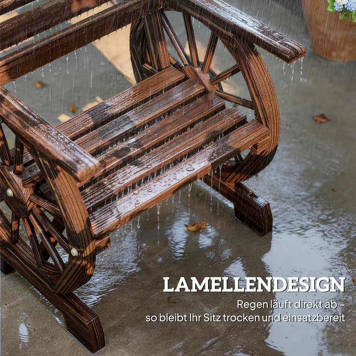 Садовий стілець з дерева, садове крісло з дизайном коліс воза, дерев'яний стілець у сільському стилі, обпалений