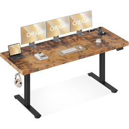 Регульований за висотою стіл OffiGo 180x70 см, стільниця 35 мм, електричний стіл з розеткою, стіл для стояння з міцними Т-подібними ніжками, ергономічний стіл для офісу та геймінгу, коричневий 180 x 70 см + 35 мм
