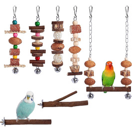 Іграшки для птахів MQUPIN, 14 предметів, гойдалки для папуг, дерев'яні сходи, гамак, іграшки для папуг, пташині клітки, аксесуари для маленьких і середніх папуг, корелл (14 упаковок). (7 шт.)