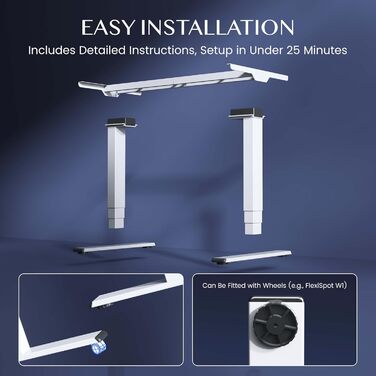 Регульований за висотою стіл FLEXISPOT E6: електричний, 160 кг, телескопічна база, пам'ять, LED дисплей, USB