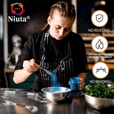 Ложки мірні магнітні NIUTA Chef, нержавіюча сталь, двосторонні, поміщаються в баночки для спецій, чорні, 9 шт.