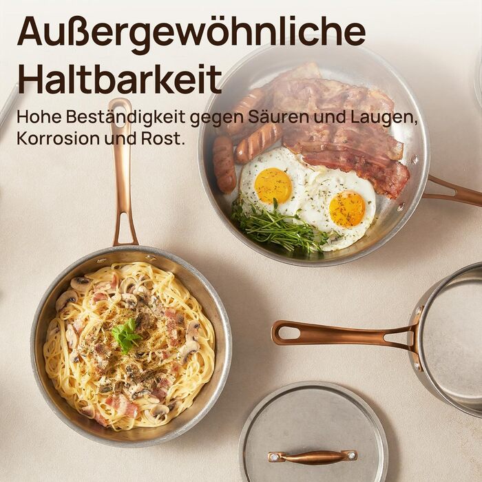 Набір каструль KOKHUB 8 шт. з нержавіючої сталі для індукційних плит, вінтажний набір каструль та сковорідок без покриття, PFOA/PFAS/PTFE-free, набір каструль з кришками для всіх типів плит, безпечний для духовки та мийки